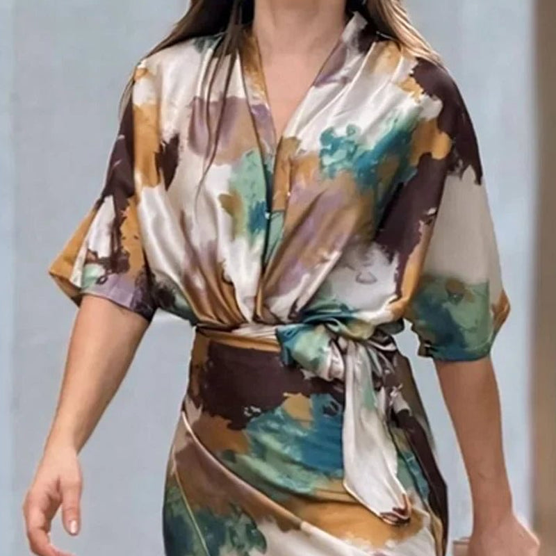 Kiana - Elegant Abstract Print Wrap Dress