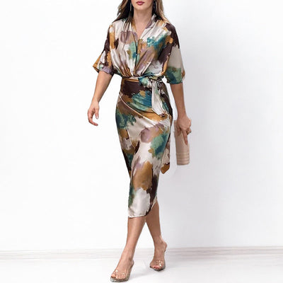 Kiana - Elegant Abstract Print Wrap Dress