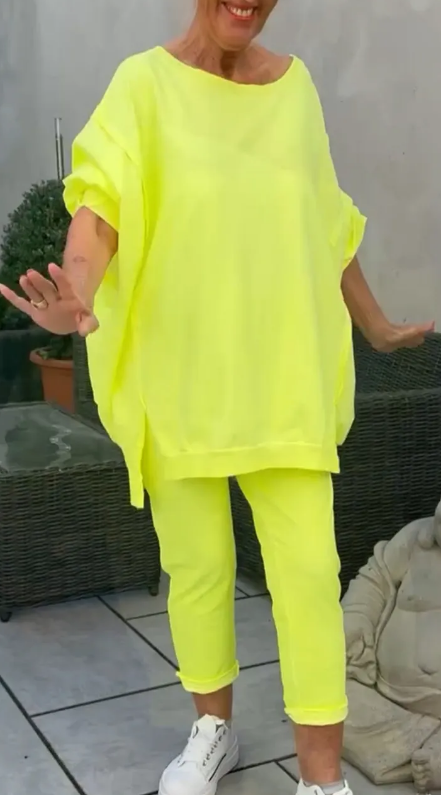 Angelina -  Round Neck Long Sleeved Top Set