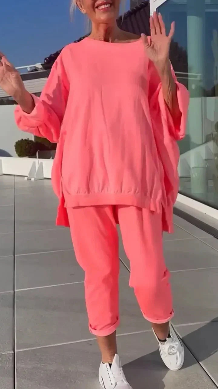 Angelina -  Round Neck Long Sleeved Top Set