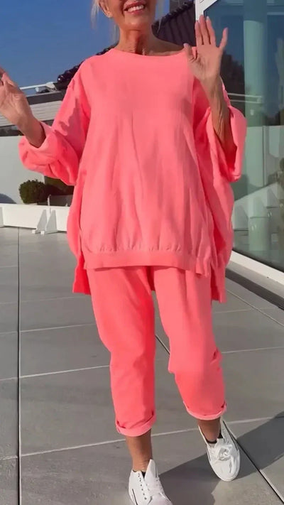 Angelina -  Round Neck Long Sleeved Top Set